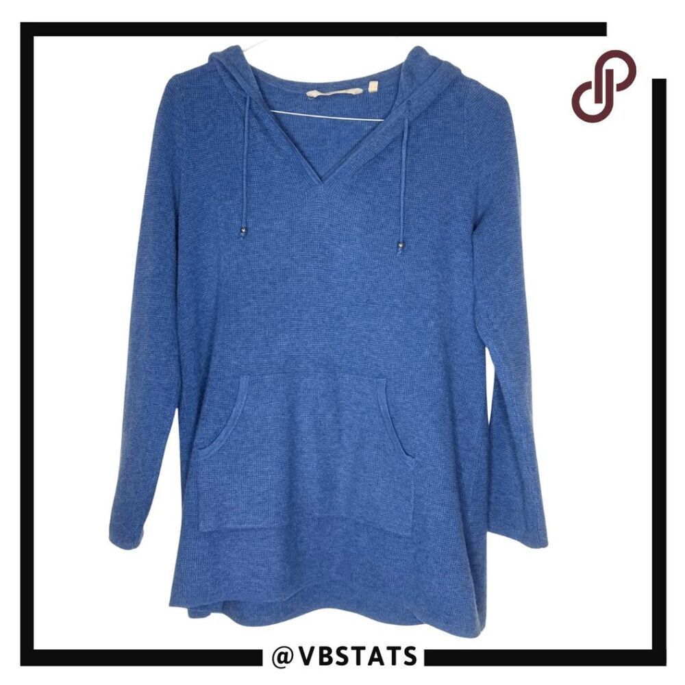 Soft Surroundings Womens Hooded Knit V-Neck Naomi Tunic Sweater Blue Size Medium